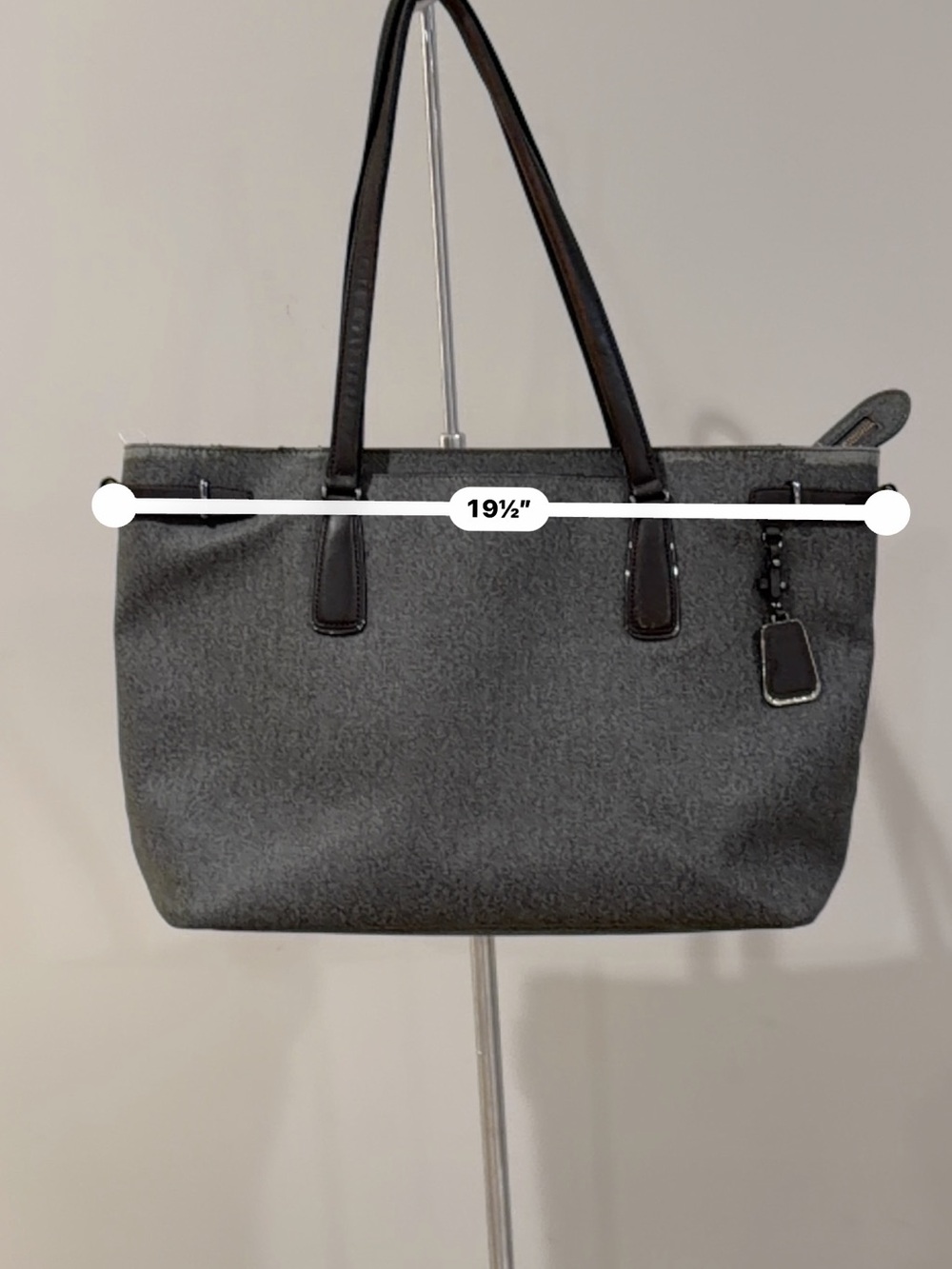 Title: TUMI Gray Tweed Business Tote Laptop Bag Leather Trim Travel Work Purse - Picture 5 of 12